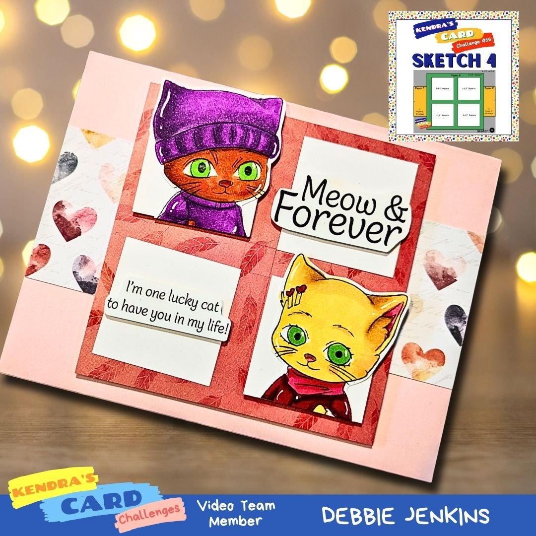 CUTE Kitty Card Using Meow & Forever Stamps | Kendra’s Card Challenge 16 HOP & GIVEAWAY